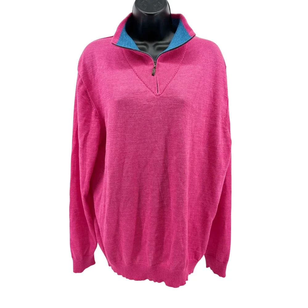 Kuna Sweater Womens XL Pink Baby Alpaca Silk Quarter Zip Mock Neck Knit Peru EUC